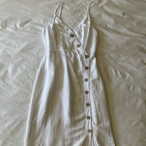 Express Asymmetrical Button Front Midi Dress | Small | White | Linen Blend
